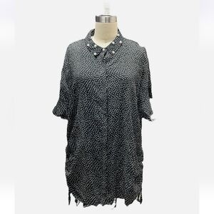 NWT: DR2 Black Polka Dot Blouse w/Beaded Collar - Size S!
